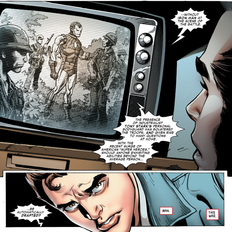 Iron Man joins President Johnson’s war machine. Not to be confused with that other War Machine, he’s not around yet.